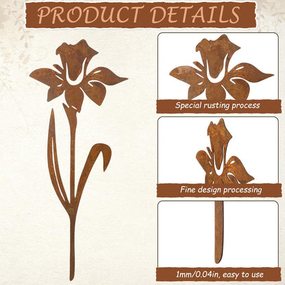 Otoolling 5 Pcs Rusty Metal Flowers and Plants, Rusty Rustic Metal Flowers Signs for Outside Yard Art Gift for Yard Decorative Garden Stakes Potted Plants Walkway and Garden