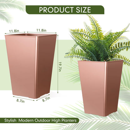 Briwooody Set of 2 15.75 Inch Large Taper Planters Outdoor Indoor Tall Resin Flower Pots with Drainage Holes Modern for Front Door Patio Backyard Plants (Gold Pink)