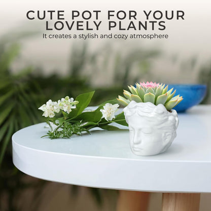 DOMIVKA Small Head Planter - Ceramic Face Planter Pots for Indoor Plants, Cute Funny Succulent Pot with Drainage Hole, Unique Gift, 3.9"