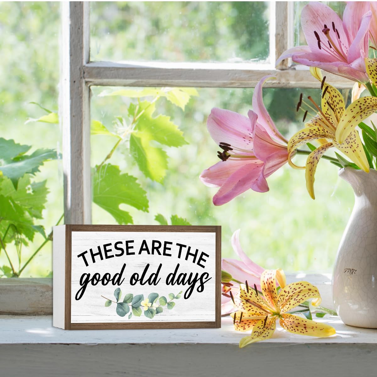 These Are The Good Old Days Wooden Box Sign Desk Decor,Rustic Farmhouse Love Sign Wood Block for Home Bedroom Shelf Tabletop Wall Decor