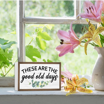 These Are The Good Old Days Wooden Box Sign Desk Decor,Rustic Farmhouse Love Sign Wood Block for Home Bedroom Shelf Tabletop Wall Decor