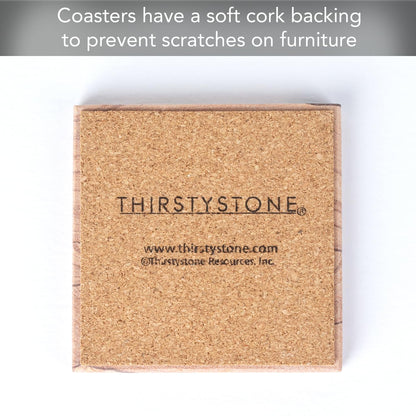 Thirstystone Desert Sand 4 Pack Natural Sandstone Coasters 4” Square Artistic with Protective Cork Backing