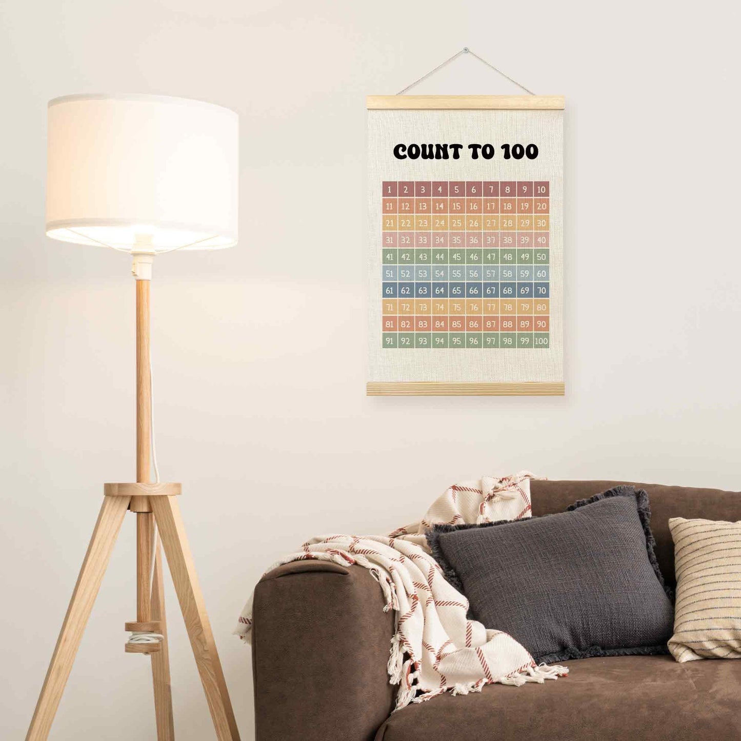 TLESKE Boho Classroom 1-100 Number Hundreds Chart Poster Hanger Frame, Homeschool Hanging Wall Art Decor for Toddlers Kids Room Nursery Playroom, Preschool Prek Learning Educational Poster, 16x24