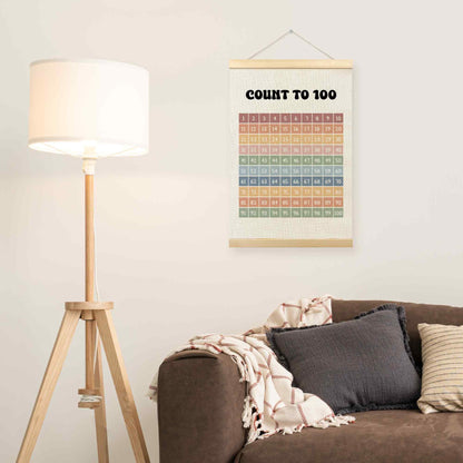TLESKE Boho Classroom 1-100 Number Hundreds Chart Poster Hanger Frame, Homeschool Hanging Wall Art Decor for Toddlers Kids Room Nursery Playroom, Preschool Prek Learning Educational Poster, 16x24