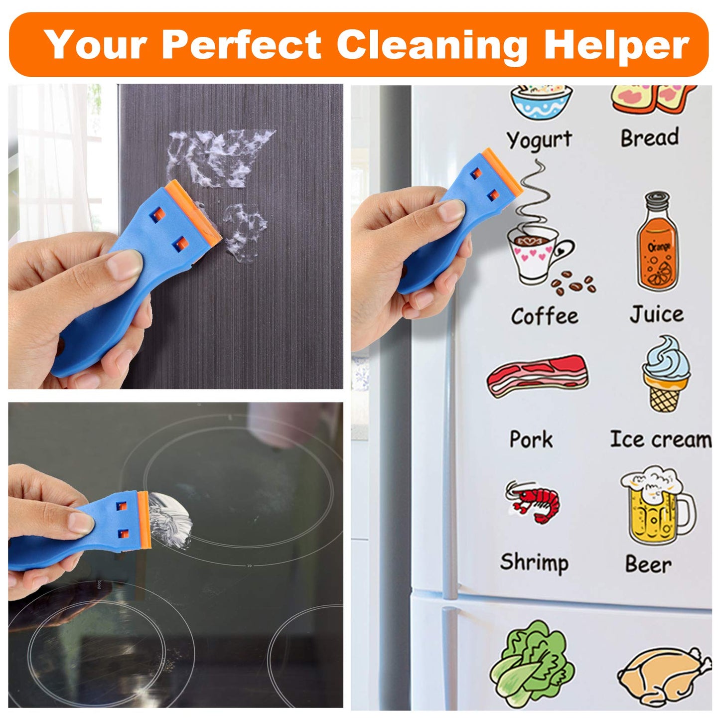 KUSUFEFI Plastic Razor Blade Scraper, 2PCS Scraper Tool with 60PCS Plastic Blades, Cleaning Scraper Remover for Stickers, Decals, Adhesive, Labels, Paint, Glass, Car, Window, Caulk, No Scratches
