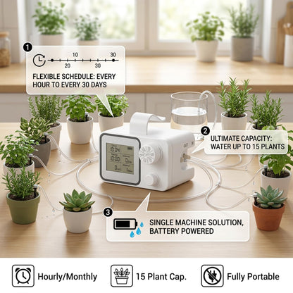 Automatic Watering System, Programmable Plant Watering Devices with LCD Display for Indoor Houseplants, Smart Drip Irrigation Kit Supports Up to 15 Plants Automatic System