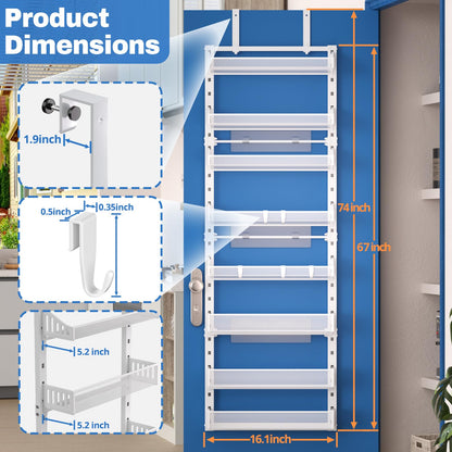 coobest 8-Tier Over the door Spice Rack Organizer, Large Heavy Duty Metal Wall Mount or Over The Door, 2 in 1 Rust-Proof Hanging Storage Shelf for Kitchen Pantry, Bathroom, Laundry Room, Closet