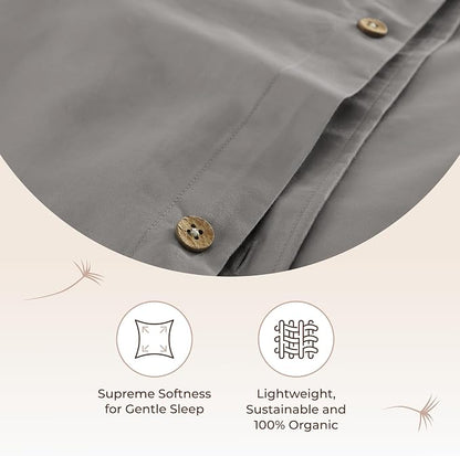 100% Organic Cotton Duvet Cover Queen Size - Naturally Soft Lightweight & Cooling Duvet Cover Set with Decorative Shams - Premium GOTS Certified 300 Thread Count Sateen Weave (Stone, Queen)