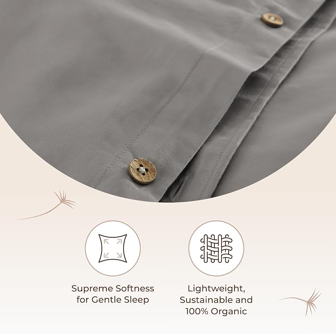 100% Organic Cotton Duvet Cover Twin Size - Naturally Soft Lightweight & Cooling Duvet Cover Set with Decorative Shams - Premium GOTS Certified 300 Thread Count Sateen Weave (Stone, Twin)