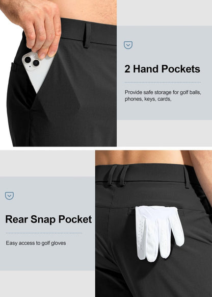 Pudolla Men's Golf Pants Mens Dress Slacks Pants Stretch Work Comfy Pants 32 Quick Dry Casual Trousers with Pockets(Black 36Wx32L)