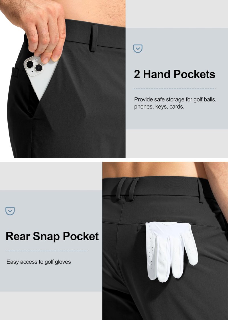 Pudolla Dress Pants for Men Golf Pants Stretch Work Dress Comfy Pants 30 Lightweight Quick Dry Casual Slacks Trousers(Black 33Wx30L)
