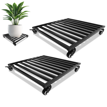 Plant Caddy with Wheels 20'' 2 Pack Metal Rolling Plant Stand Plant Dolly with Lockable Casters Aluminium Heavy Duty Pot Mover Rollers Indoor Outdoor Planter Trolley Holds up 450 Lbs Planter Black