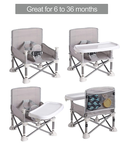 PandaEar Portable Baby Seat Travel| Compact Fold with Straps for Indoor/Outdoor Use| Great for Camping, Beach, Lawn |Toddlers, Kids, Boys, Girls (Grey)