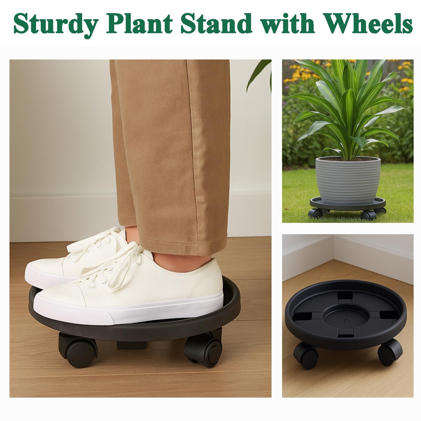 Tulpeed Rolling Plant Stand with Wheels 5 Pack 13 Inch Plant Caddy with Wheels Heavy Duty Plant Dolly Roller Base with Wheels Round Flower Pot Rack Holder Planter Trolley Tray, Black