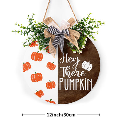 Hey There Pumpkin Front Door Sign 12"x12" Welcome Fall Door Hanger Autumn Thanksgiving Sign Farmhouse Fall Decorations Hanging Porch Sign Rustic Autumn Outdoor Plaques Wall Art Sign for Home