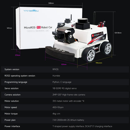 Yahboom Raspberry Pi 5 AI Visual ROS2 Smart Robot Car Kit 2DOF Camera Autonomous Driving Lidar Stem Education Project for Teen Engineers Students (with Raspberry Pi5-4GB)