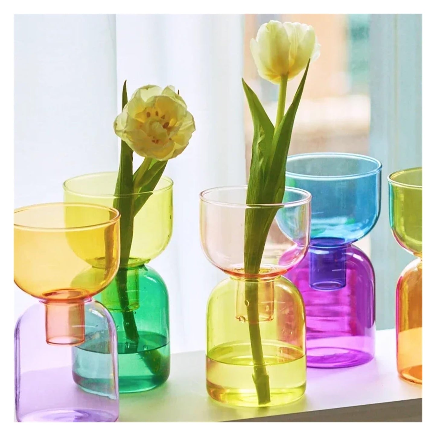 2pc Set Mini Vases Terrarium Hydroponic Plant Pot Glass Vase Wedding Flowers Candle Holders Decor Avocado Growing Bud for Table Centerpiece Wedding Home Decor(PinkYellow Set)