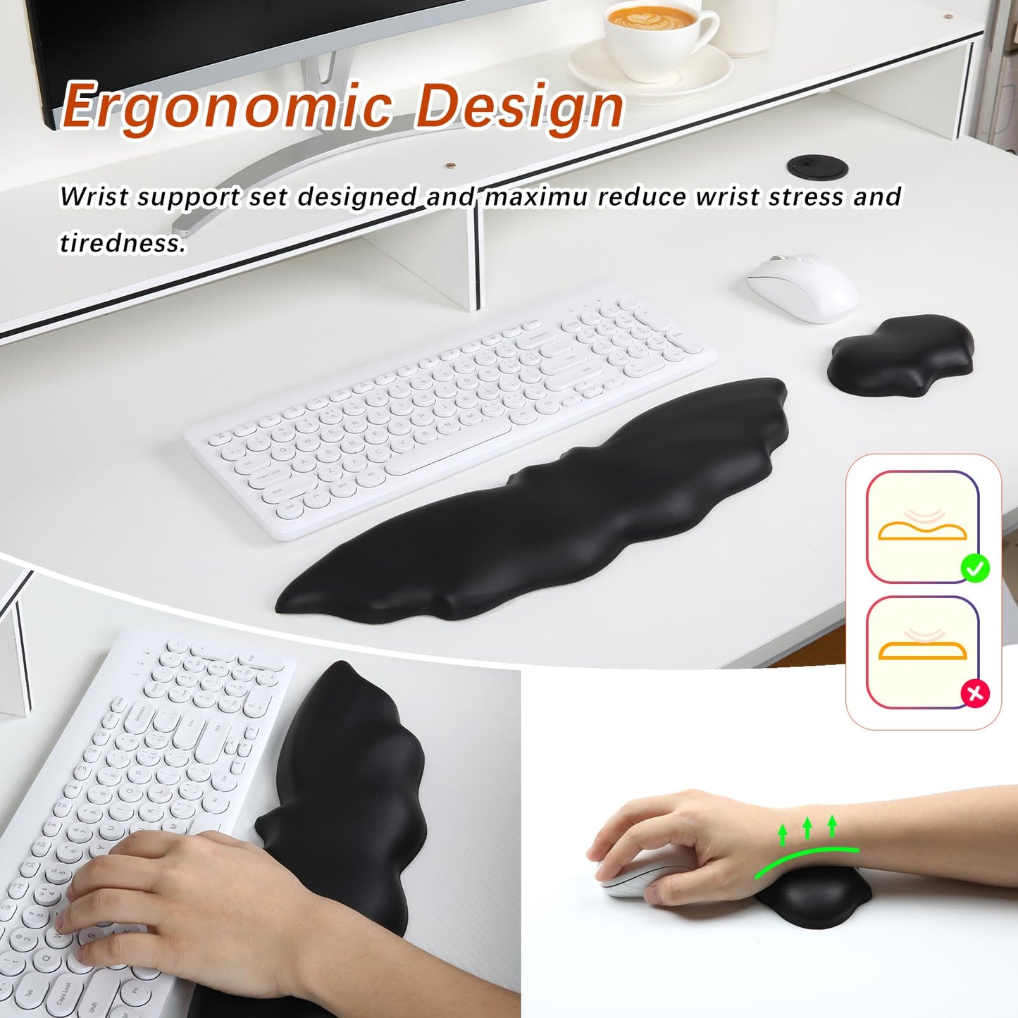 Tscuite Keyboard Wrist Rest - Soft Leather Halloween Bat Wrist Pad for Mouse Wrist Rest with Non-Slip Base, Wrist Pad for Keyboard,Arm Rest for Desk Computer Laptop Mac Gaming Office Black
