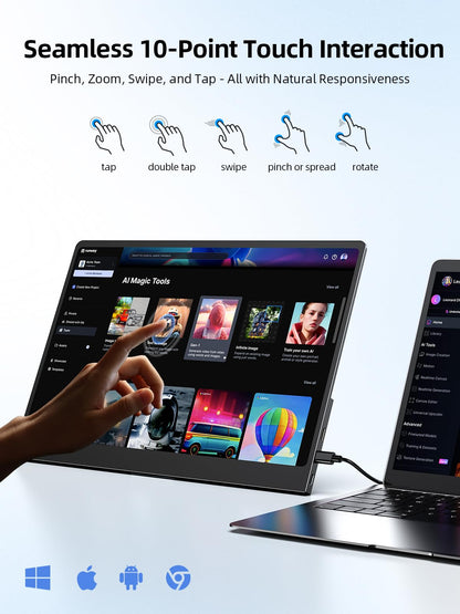 UPERFECT Touchscreen OLED Portable Monitor 14", 3K 2880x1800 | 120Hz | 0.1ms Portable Gaming Monitor, 500 Nits |120% DCI-P3 | 500000:1 | Ultra-Slim Design for Laptop Mini PC Phone Game Consoles