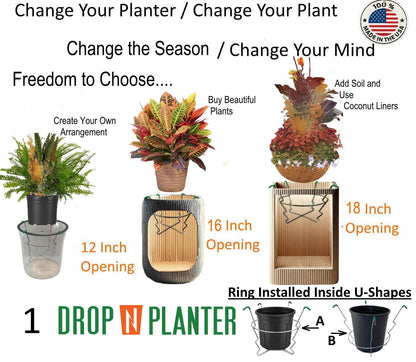 Premium Adjustable Planter Insert. Start at The TOP/Any Height Flower Pot. Any Opening 12-18 Inches Wide - Patented Fit, Stable, No Tools, Watch The Video & Drop IT in..Made in The USA