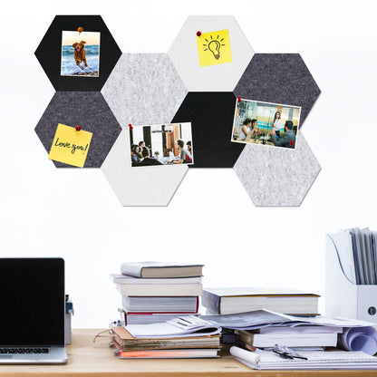 HULAVO Large Hexagon Felt Cork Board Tiles, Self Adhesive DIY Felt Bulletin Board Pin Board with 35 Pushpins for Office School Home Wall Decor(Black+Deep Grey+Light Grey)