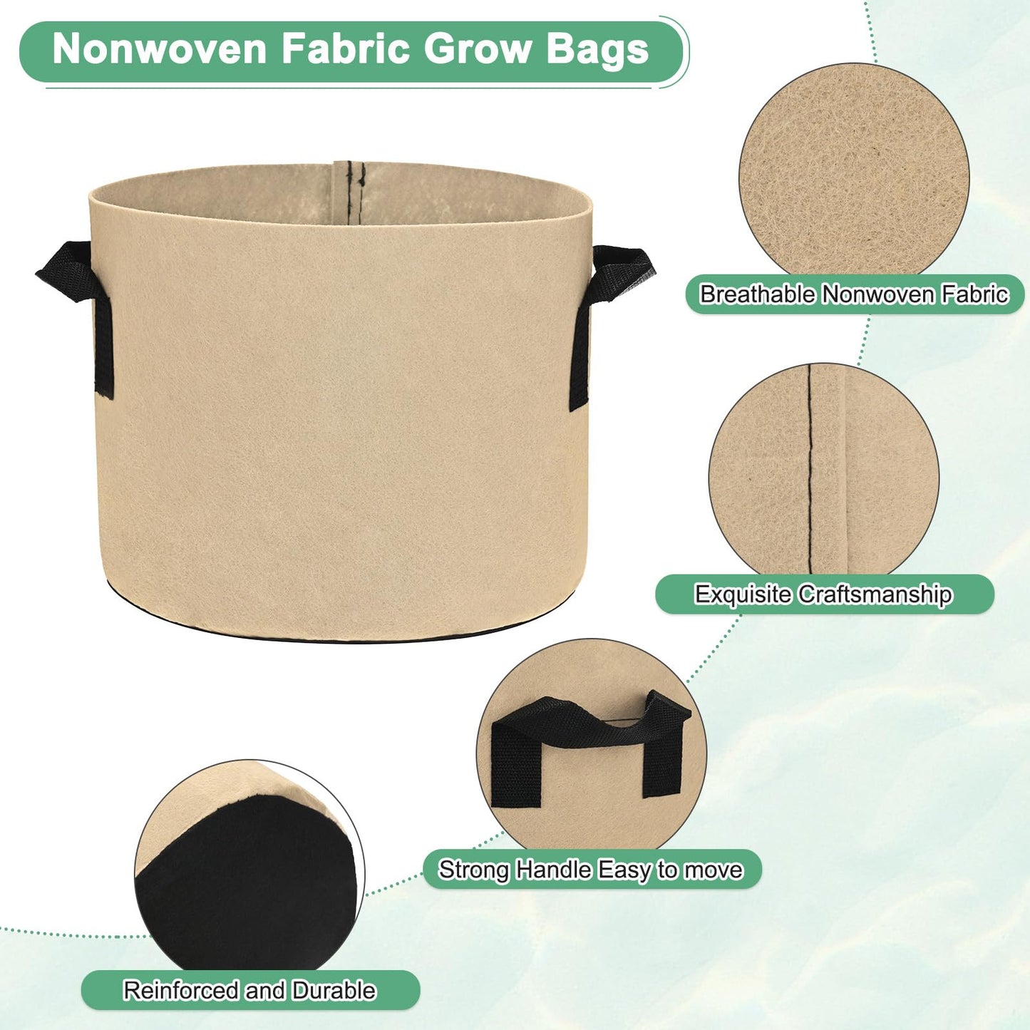 M METERXITY 5-Pack Plant Grow Bags 3 Gallon Grow Bags 300G Thickened Fabric Pots with Durable Handles Plant Garden Grow Pots for Fruits/Vegetables/Flowers/Plants [Khaki]