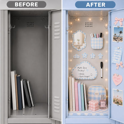 Svartur Magnetic Locker Accessories Set - Locker Mirror, Dry Erase Whiteboard, Magnetic Pen Holder & Cute Magnets, Aesthetic School Locker Decor for Girls, Locker Organizer Kit, Blue