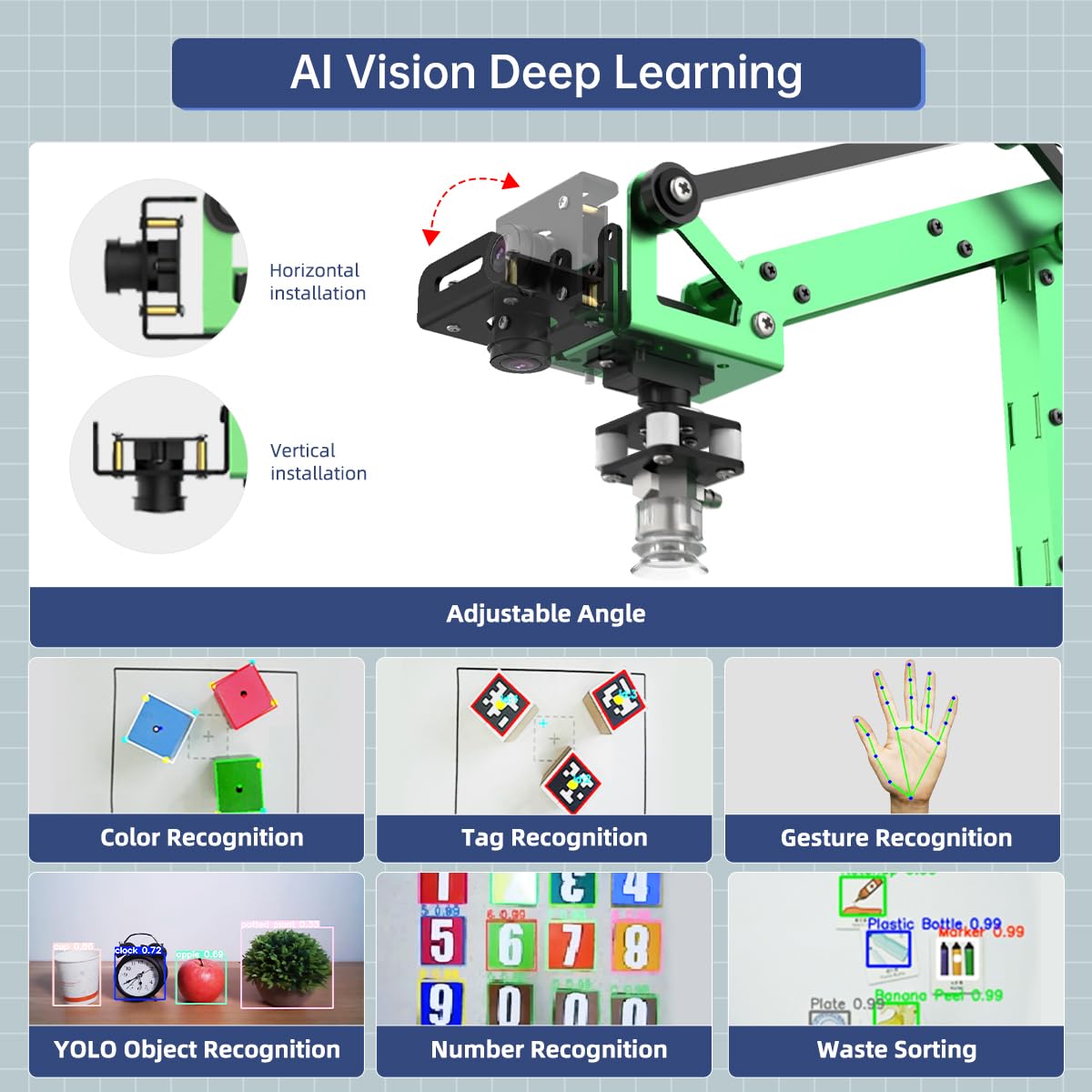 LewanSoul JetMax Robotic Arm for Jetson Nano AI Vision ROS Open Source Programmable Robot Arm Kit with 4 Kinds Gripper Camera Sensor Modules Wireless Controller, App/PC Coding Study DIY Robotic