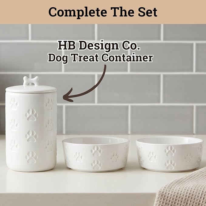 Ceramic Dog Bowl Set of 2 with Anti-Skid Base - 6.5" Wide x 2.5" Tall Ceramic Dog Bowls Medium Sized Dogs - 3.8 Cup Capacity Food and Water Bowls for Dogs - Rubber Bottom Pet Bowl Set of 2 Medium Size