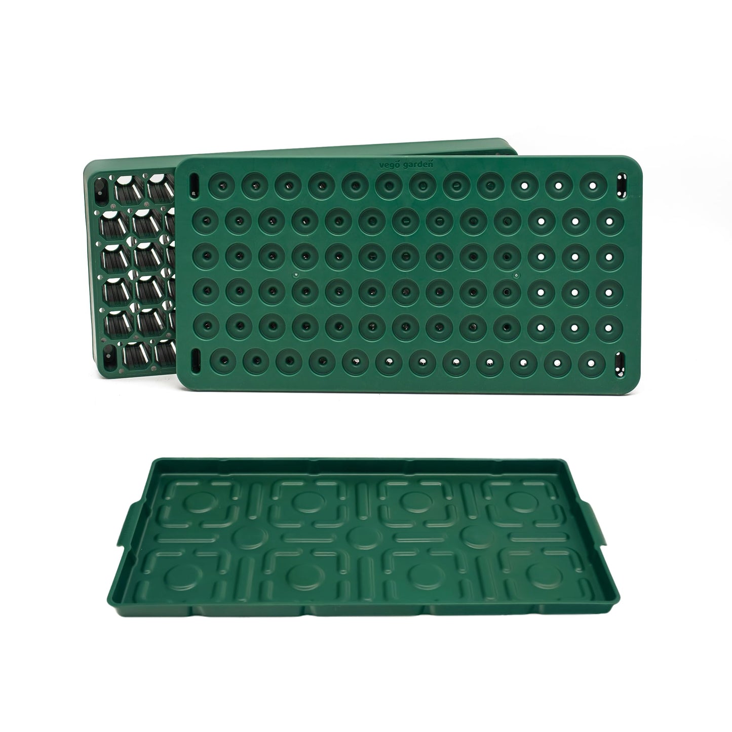 Vego garden Seedling Suite Products 10" x 20" 76 Cells Stackable Seed Starter Germination Tray with 3-in-1 Plant & Pop Board and 10" x 20" Bottom Watering Tray