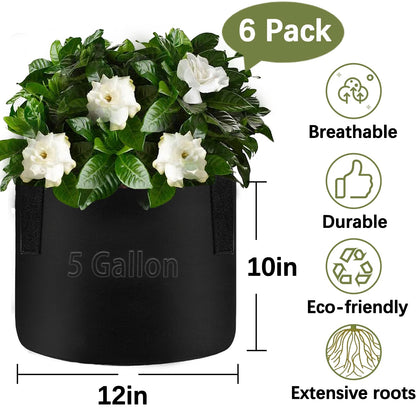 TCBWFY 5 Gallon Grow Bags,6 Pack Heavy Duty Thickened 300g Non-Woven Fabric Pots with Sturdy Handles,Garden Bags to Grow Vegetables Flowers