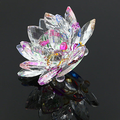 OwnMy Sparkle Crystal Lotus Flower Hue Reflection Feng Shui Home Decor with Gift Box (4 Inch/ 100MM Rainbow)