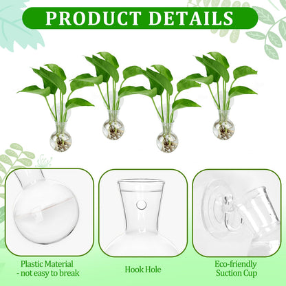 Bunmery 4 pcs Window Propagation Stations, Suction Cup Plastic Plant Propagation Bulbs, Easy to Install Wall Hanging Planter, No Nails Plastic Plant Terrarium Vase