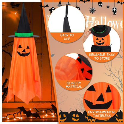 2 Pack Halloween Hanging Pumpkin Decorations Outdoor Hanging Pumpkin Witch Hats Ornaments for Home Garden Yard Party