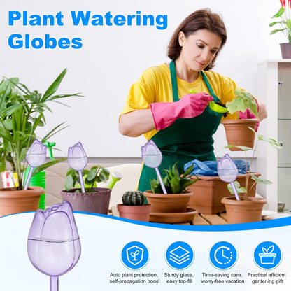 M METERXITY 4-Pack Plant Watering Globes, 9.4 Inch Plastic Self Watering Planter Insert for Indoor/Outdoor Plants, Self Water Devices [Purple]
