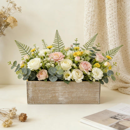 LIUXINJIAN-RHX Wood Boxes for Centerpieces 12x4 Inch Rectangle Wooden Planter Box Rustic Wood Planter with Removable Plastic Liner Floral Foam Blocks for Centerpieces Home Wedding Garden Decor (4)
