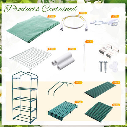 Baquler 4 Tier Mini Greenhouse Indoor Outdoor with 2 Grow Lights , 62'' H x 27'' L x 19'' W PE Cover Portable Winter Vented Greenhouse with Roll up Zipper Door Gardening Stand for Plant Seed Starting