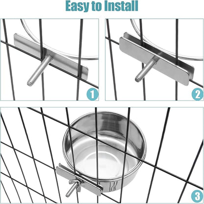 Dog Bowl Stainless Steel Pet Hanging Food Water Bowl Cage Feeding Cup Feeder for Dogs Cats Rabbits Birds Small Animal (Medium)