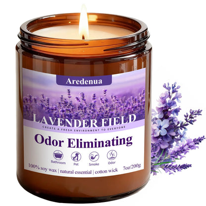 Lavender Odor Eliminating Candles | Eliminates 95% of Pet, Smoke & Bathroom Odors – 7oz Hand Poured Soy Candle - Aromatherapy Stress Relief Scented Candles - Relaxing Gifts for Calm & Fresh Homes