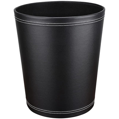 GORESE Pu Leather Trash Can, 2.6 Gallon Black Bathroom Trash Can, Small Office Garbage Can Wastebasket for Bedroom, Kitchen, Round Trash Bin Decorative Under-Sink/Desk/Home Easy to Clean