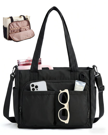 BAGSMART Tote Bag for Women, Work Bag fits 13.3"/15.6" Laptop, Puffy Travel Tote Handbag with 30oz/40oz Tumbler Holder