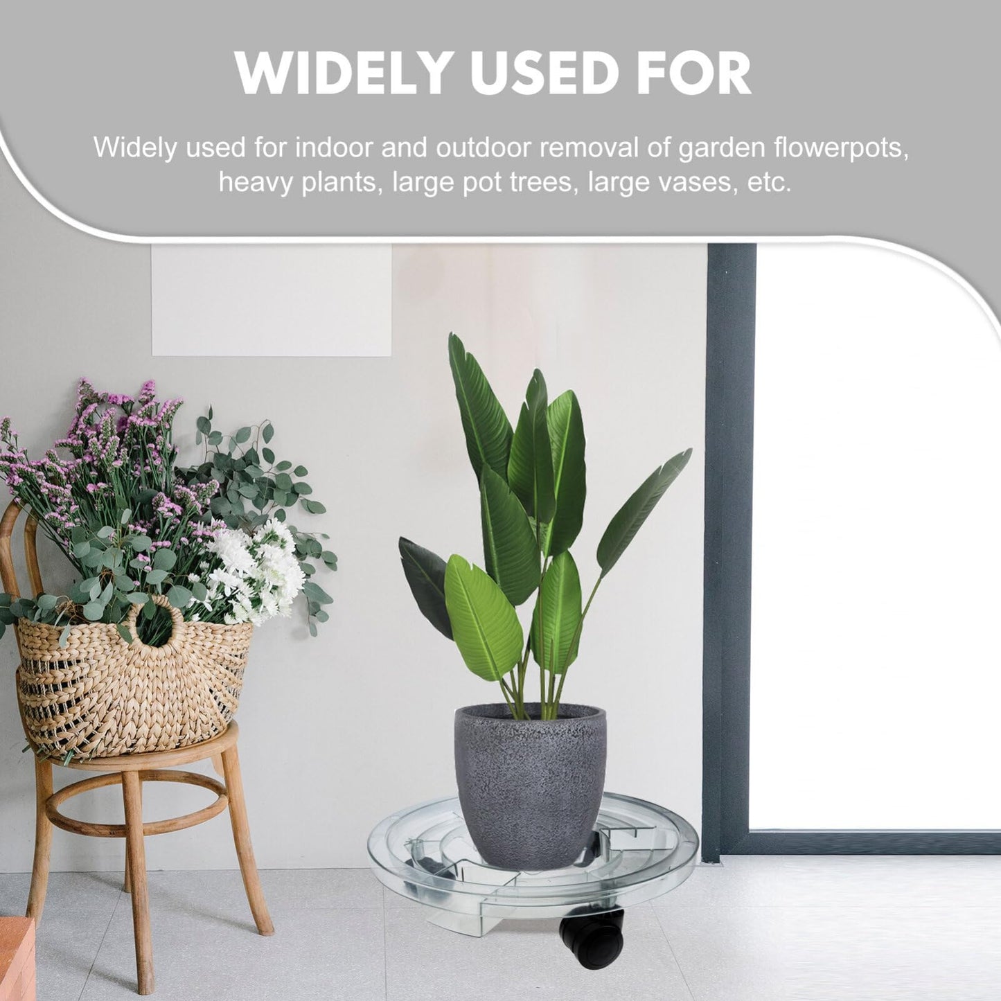 GANAZONO Removable Plant Pot Stand with Smooth Rolling Wheels 11.81 Inch Clear Plastic Caddy for Indoor and Outdoor Large Flower Pots