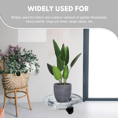 GANAZONO Removable Plant Pot Stand with Smooth Rolling Wheels 11.81 Inch Clear Plastic Caddy for Indoor and Outdoor Large Flower Pots