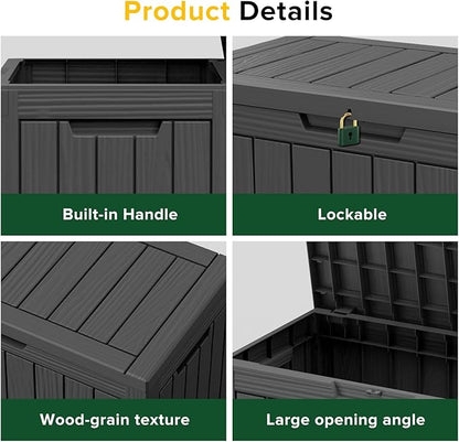 ROJIK Outdoor Storage Housing Deck Box - Waterproof Patio Furniture, Garden Tools, Cushions, Pool Accessories Storage Bench with Lockable Lid and Side Handles (Black, 45 Gal)