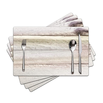 Farmhouse Placemats Set of 4 - Driftwood Faux Leather Heat Resistant Placemat for Dinner Table, Non-Slip Waterproof Oil-Proof Washable Reusable for Indoor Outdoor Kitchen Decor, 15.75In*11.81In