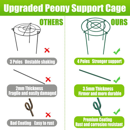4 Pack Peony Cages and Supports, 14" Dx24 H Plant Supports for Outdoor Plants, Heavy Duty Metal Peony Support Cage Flower Support Rings, Plant Support Ring for Rose Tomato Hydrangea Strawberry
