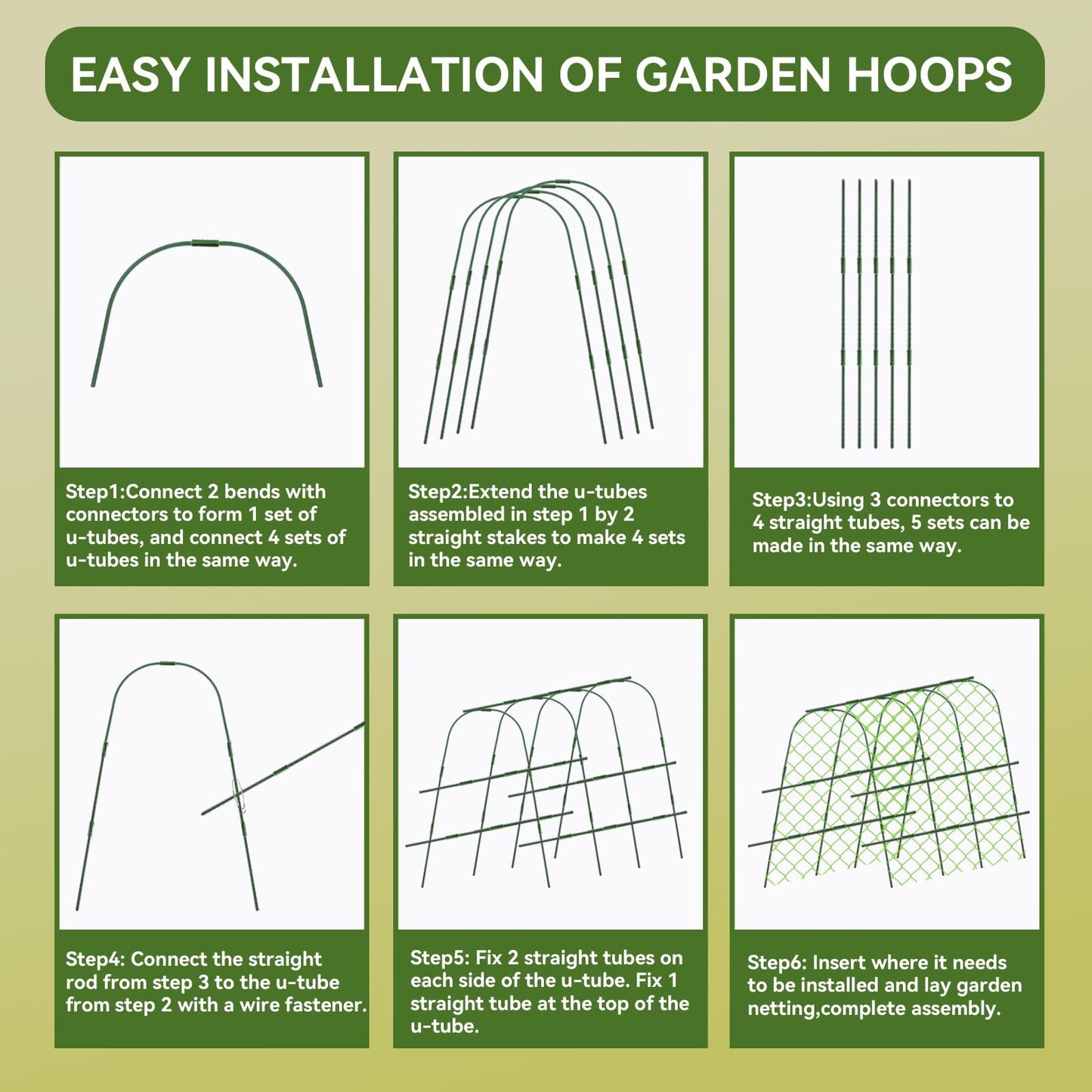 65"×48" Cucumber Trellis for Raised Bed, U-Shape Garden Trellis for Climbing Plants Outdoor, Metal Arch Vegetables Trellis, Detachable Cucumber Plant Support for Tomato,Squash