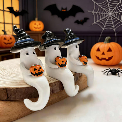 Hikiwin 3Pcs Halloween Ghost Figurine, Cute Spooky Resin Statue, Mini Ghosts Decorations for Gift, Funny Little Ghost Statue for Tabletop Home Decor, Halloween Decorations Indoor