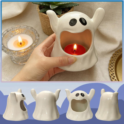 KISWIAR Ghost Shaped Ceramic Holder, Ghost Ceramic Candy Bowl, Halloween Candle Holder Cup, Multipurpose Tabletop Organizer for Party Home Office