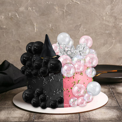 Geelin 42pcs Witch Theme Party Supplies Black Balloons Cake Topper Mini Balloons, Silver Plastic Crown and Black Women Witch Hat Fantasy Decoration Balls for Birthday Cake Decoration